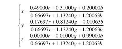 rgb原色系統(tǒng)變換到XYZ原色系統(tǒng)