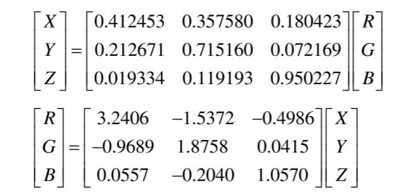 RGB顏色空間到CIEXYZ顏色空間轉(zhuǎn)換式01